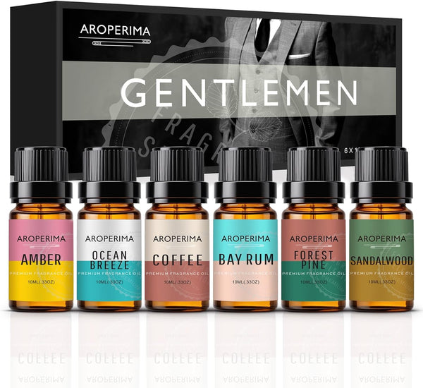 Gentlemen Fragrance Essential Oil Set - Sandalwood, Forest Pine, Bay Rum, Ocean