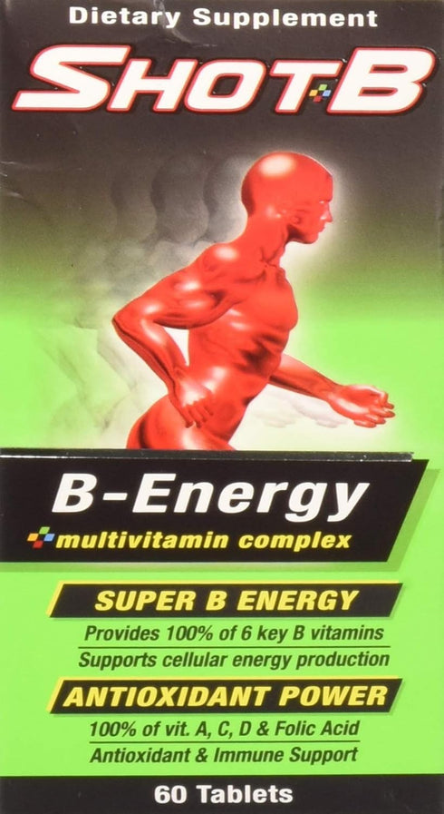 Shot B Energy Multivitamin Supplement, Green Tablet, 60 Count
