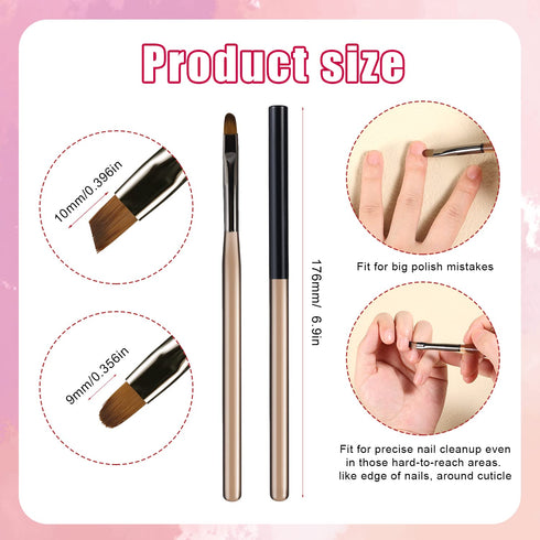 2pcs Nail Clean Up Brushes, Painting Brushes for Nails with Round & Angled Head Pen Painting Tools Nail Remover Brushes for Art Design & Polish Mistake Cleaning (Tea Brown)