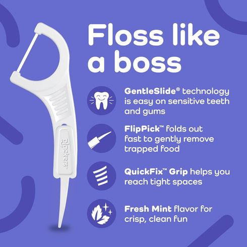 Plackers Gentle Line Floss Picks, 150 Count, Fresh Mint Flavor, Fold-Out FlipPick, QuickFix Grip, Easy Storage with