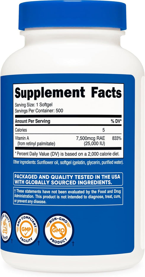 Nutricost Vitamin A, 25000 IU, 500 Softgels, Non-GMO, Gluten Free