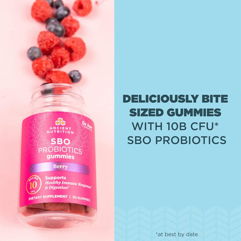 Ancient Nutrition Probiotics, SBO Probiotics Berry Gummies, 10 Billion CFUs, Healthy Digestive and Immune Support