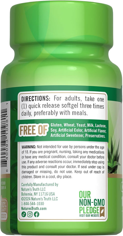 Nature's Truth Aloe Vera Softgels, 5000mg, 100 Count, Non-GMO and Gluten Free Supplement