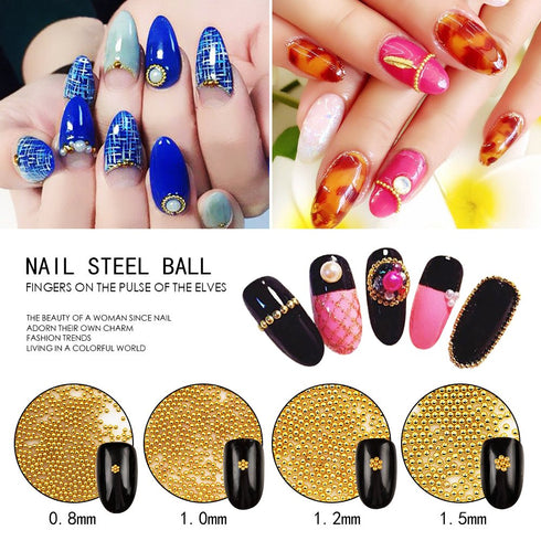 Minejin 3D Nail Art Caviar Beads Gold Silver 1 mm Mini Metal Micro Balls for Nail Art Accessories and DIY Decorations