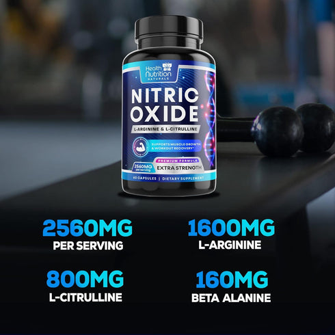 Extra Strength Nitric Oxide Supplement, L Arginine 3X Strength, 60 Capsules for Energy & Strength