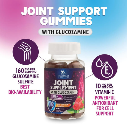 Gummies 60 Gummies Joint Support - Glucosamine Plus Vitamin E Nature's Joint Support Supplement for Occasional