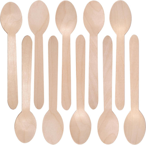 LotFancy Disposable Wooden Spoons, 250Pcs 6.25 inch Biodegradable Eco-friendly Birchwood Cutlery