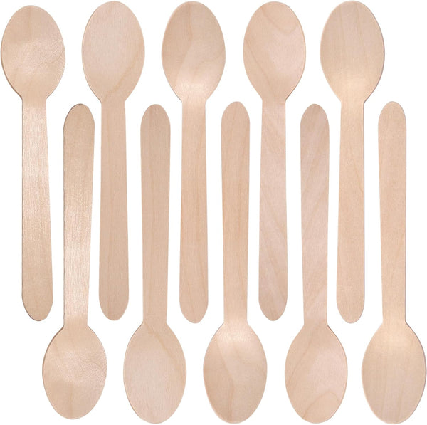 LotFancy Disposable Wooden Spoons, 250Pcs 6.25 inch Biodegradable Eco-friendly Birchwood Cutlery