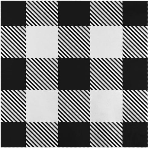 Iconikal 75-Count Black Gingham Disposable Paper Party Napkins - White Buffalo Plaid, Dinner Size