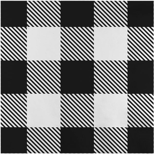 Iconikal 75-Count Black Gingham Disposable Paper Party Napkins - White Buffalo Plaid, Dinner Size