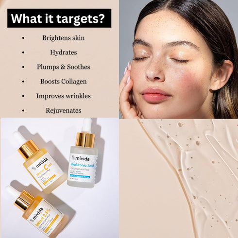 Anti Againg Face Serum Trio, 20% Vitamin C, Powerhosue Hyaluronic-Acid and 2.5% Retinol Serum For Face - 3 Bottles x 1 Fl Oz | Brightening, Firming & Hydrating | sensitive skin safe