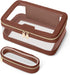 Travel Clear Makeup Bag with Brush Bag, Portable Waterproof Cosmetic Organizer Storage Bag for Women, Brown