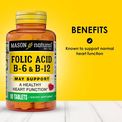MASON NATURAL Heart Formula B6/B12/Folic Acid Tablets, 90 Count (Pack of 3)