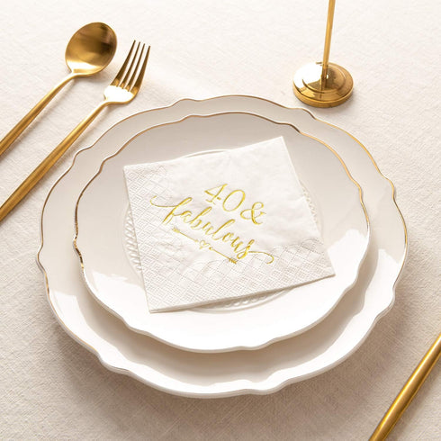 Crisky 40 and Fabulous Cocktail Napkins Gold for Women, 40th Birthday Decorations, 50Pcs, 3-Ply Supplies