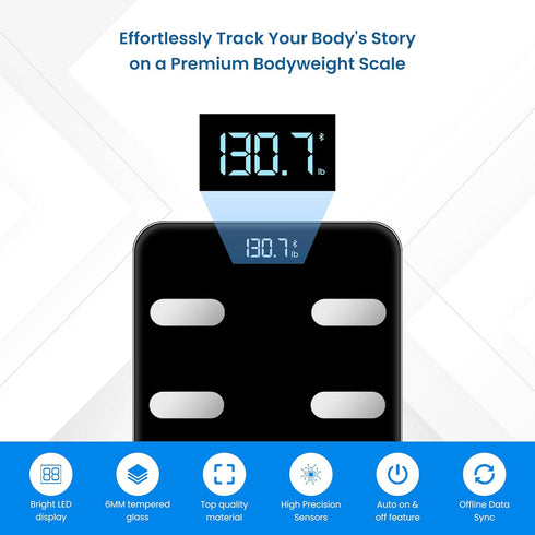 Pro Black Smart Scale - Easy-to-Use Digital Bathroom Scale with 13 Body Composition Analyzer and Bluetooth Fitness App