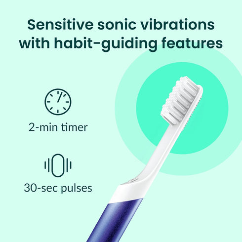 Quip Sonic Toothbrush for Adults with Timer, Extra Brush Head, Travel Cover, Electric, Indigo