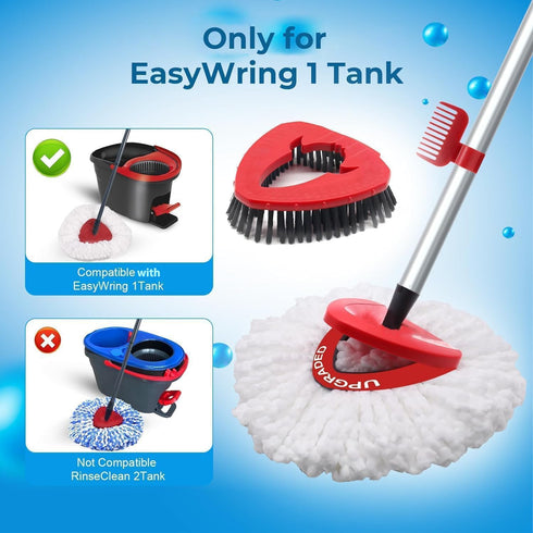 Spin Mop Head Replacement for EasyWring 1 Tank - Upgraded Scrub Brush Mop Set with 2 Microfiber Mop Refills and Handle