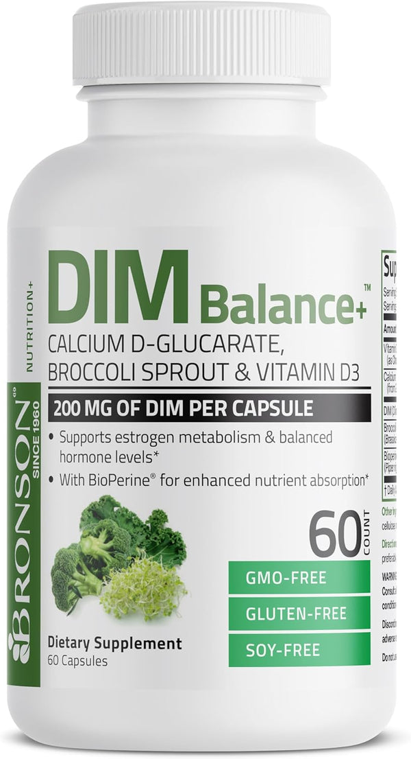 Bronson DIM Balance+ with Calcium D-Glucarate, Broccoli Sprouts and Vitamin D3, 60 Vegetarian Capsules