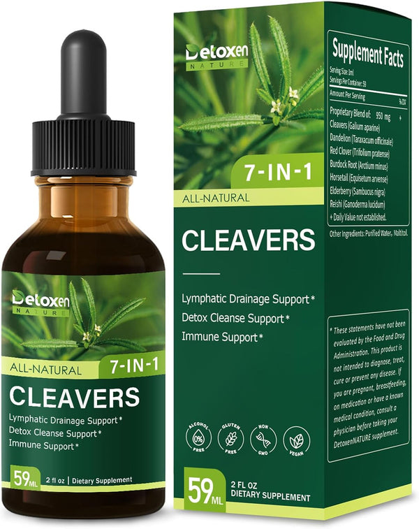 Cleavers Herb Extract Organic Drops for Lymphatic Drainage Support, Detox Cleanse Support
