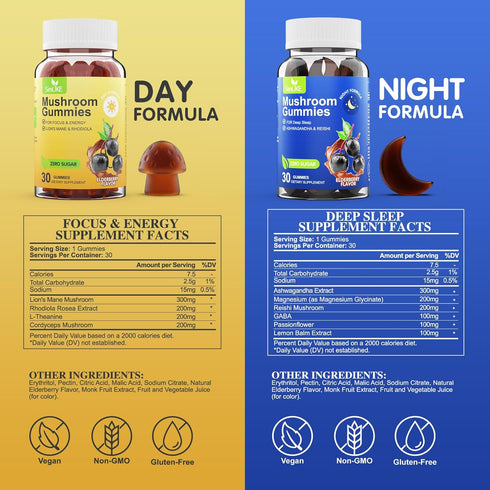 Simlike Gummies (30-Day Mushroom Supplement for Sleep and Energy with Ashwagandha & Lion's Mane, Day & Night