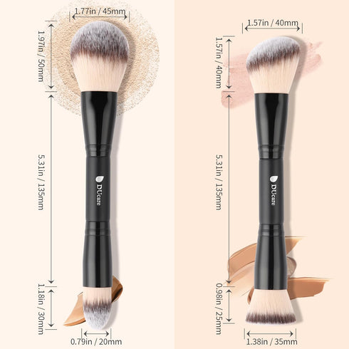 DUcare Makeup Brushes, Duo End Foundation Contour & Buffer Brush Set, 2Pcs, Black