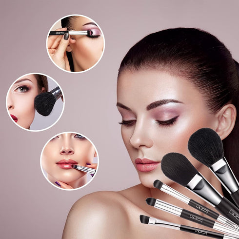 Travel Makeup Brushes Set with Pouch, 5PCS Double Ended Mini Cosmetic Brushes Kit for Professional Makeup (Black)