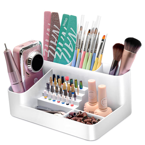 ANRUI Nail Drill Machine & Bits Storage Box, Plastic Organizer with 28 Holes for Manicure Tools