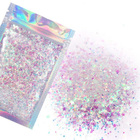 Iridescent Body Glitter, 15g Chunky Holographic Glitter for Face, Hair, Eye, and Body, Festival Accessories