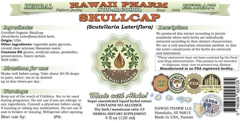 Hawaii Pharm 2 fl.oz Skullcap Alcohol-Free Liquid Extract, Skullcap (Scutellaria lateriflora) Dried Herb Glycerite