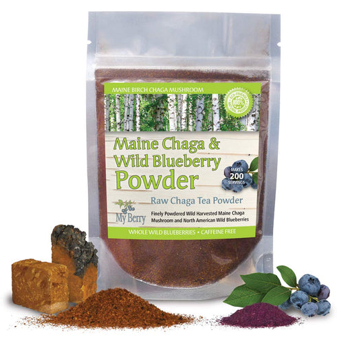 Maine Chaga & Wild Blueberry Tea Powder - Herbal Superfood Blend, 1.5oz, Caffeine-Free, 200+ Servings