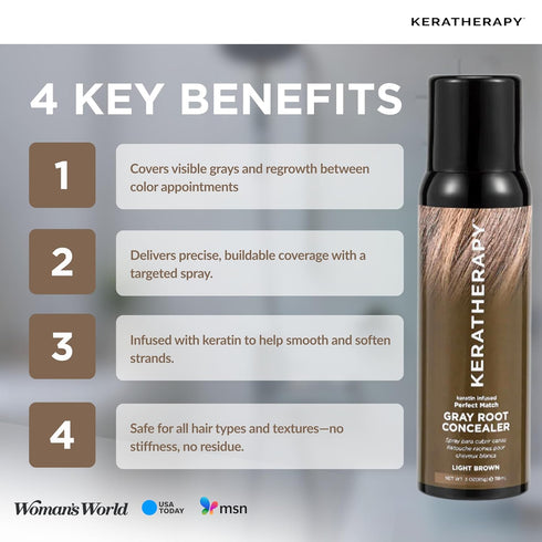 Keratherapy Keratin Infused Perfect Match Gray Root Concealer Spray - Light Brown, 3 oz, 118ml - Root Cover Up Spray to