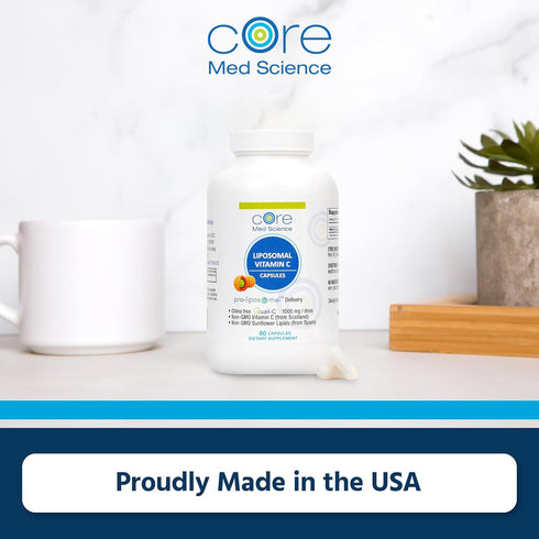 Core Med Science Liposomal Vitamin C 1000mg - 60 Capsules Non-GMO Natural Supplement for Healthy Skin & Immune Support