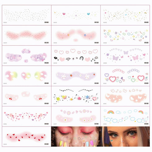19PCS Cute Temporary Face Tattoos, Fake Freckles Tattoo Stickers, Valentine Heart, Butterfly, Fairy Temporary Tattoos
