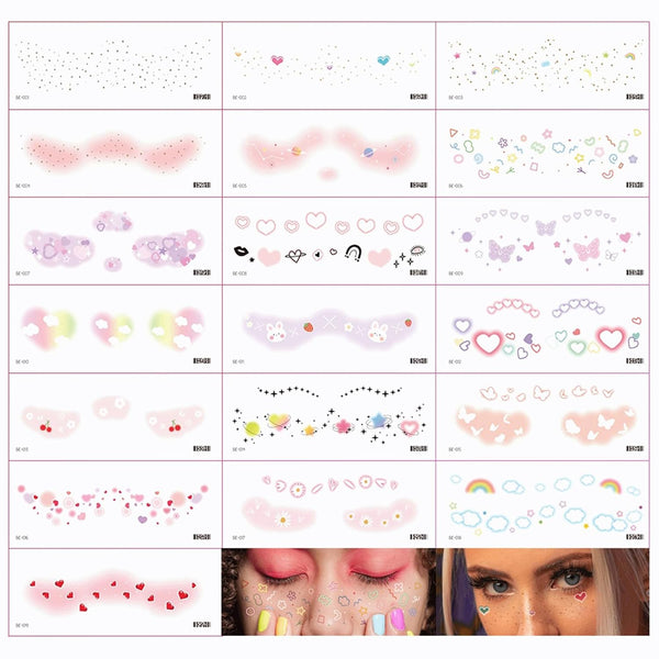 19PCS Cute Temporary Face Tattoos, Fake Freckles Tattoo Stickers, Valentine Heart, Butterfly, Fairy Temporary Tattoos