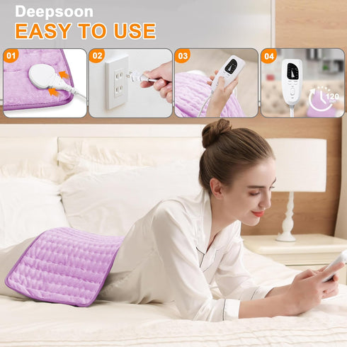 Purple,24x12 Inch Deepsoon Heating Pad,Electric Heating Pads for Back,Neck,Moist Heating Pad for Abdomen Shoulder Knee