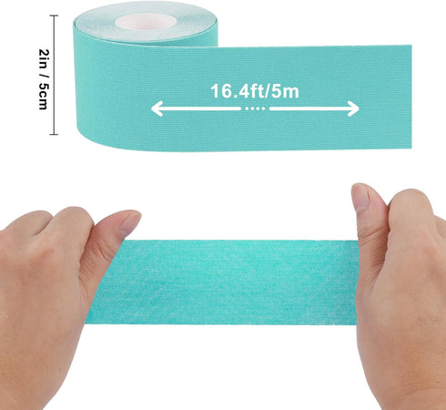 Kinesiology Tape (4 Pack) Athletic Tape 16.4ft Water Resistant Kinetic Uncut Sports Tape for Knees, Ankles, Shoulder, Pain Relief, Injury Recovery and Physio Therapy (4 rolls water green)