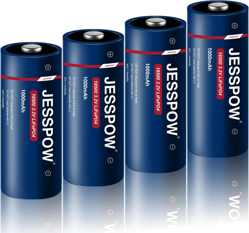 4 Pack 18500 Rechargeable Solar Batteries 3.2V, 1000mAh LiFePO4 for Outdoor Lights, Flashlight (Not AA)