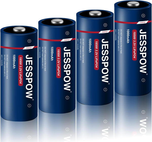 4 Pack 18500 Rechargeable Solar Batteries 3.2V, 1000mAh LiFePO4 for Outdoor Lights, Flashlight (Not AA)