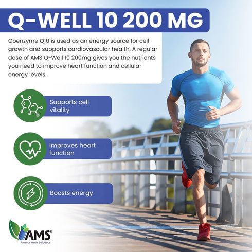 Q-Well-10 (60 Count) CoQ10 200mg Q10 America Medic & Science | Softgels | Nutritional Supplement with Coenzyme