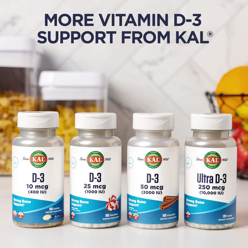 Kal 1000 IU D-3 & K2 Tablets, Raspberry, 60 Count (Pack of 1)