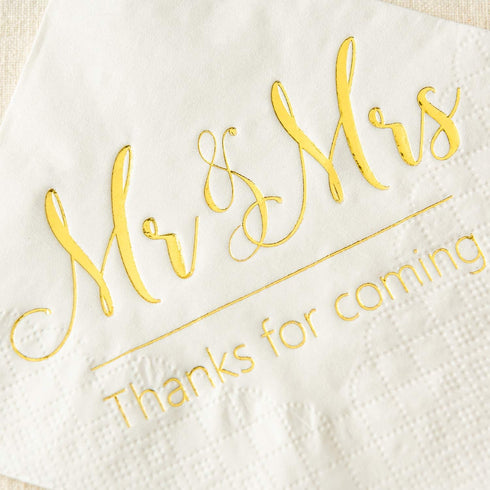 Crisky Napkins Mr and Mrs Gold Cocktail Beverage Dessert, 100 Pcs for Wedding Party Decorations