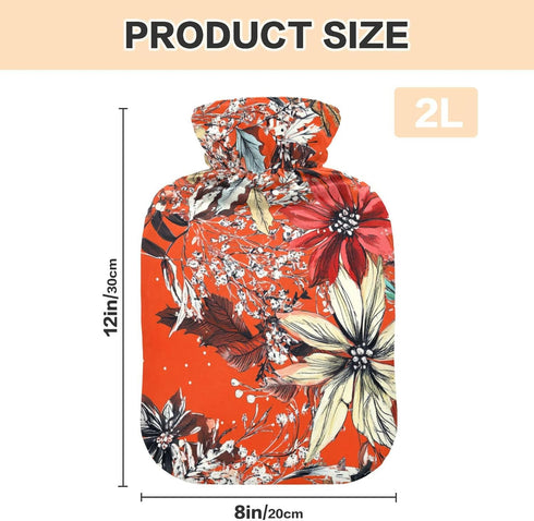 SyXIOP 2L Red Christmas Flowers Water Bottle for hot Water with Soft Cover, Warm Compress for Menstrual Cramps