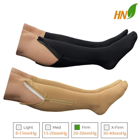 HealthyNees 2 Set 20-30 mmHg (2XL) Pairs Closed Toe Zipper Compression Fatigue Swelling Circulation Knee Length Socks