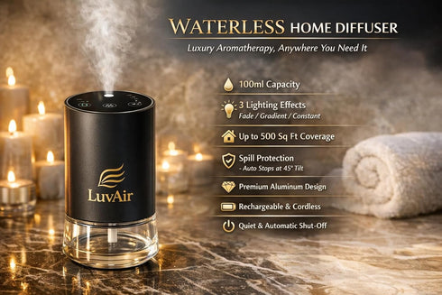 LuvAir Waterless Home Diffuser Rechargeable Cordless Aromatherapy Machine for Large Rooms, Adjustable Mist, Essential