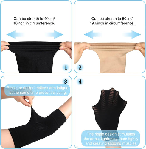 4 Pairs Slimming Arm Shaper and Thigh Slimmers Set - Elastic Compression Arm Shapers and Thigh Wraps for Women