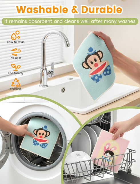 Paul Frank 6 Pack Swedish Dishcloths for Kitchen, Funny Swedish Dish Cloths Reusable Paper Towels, Super Absorbent Dish
