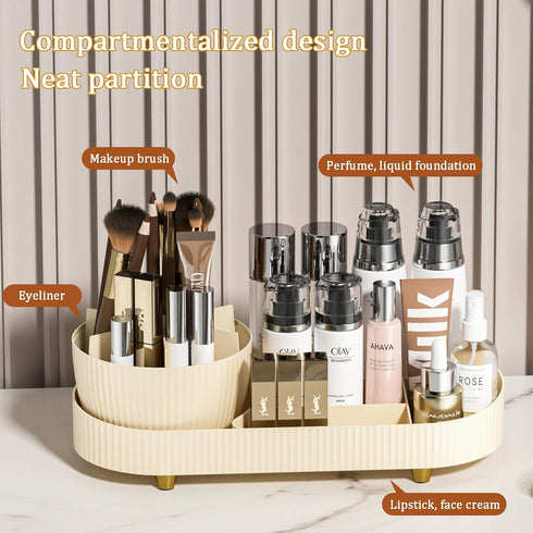 Rotating Makeup Organizer for Vanity, Large Spinning Makeup Storage with Brush Holder, 15x11''