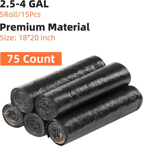 funest 4 Gallon Small Drawstring Garbage Bags, 75 Counts, Thick Plastic Wastebasket Liners for Bathroom