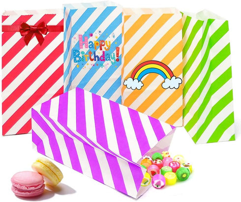 Blue Striped Mini Paper Bags, 50 CT Party Favor Bags for Kids Birthday Supplies (3.5×2.3×7 in)
