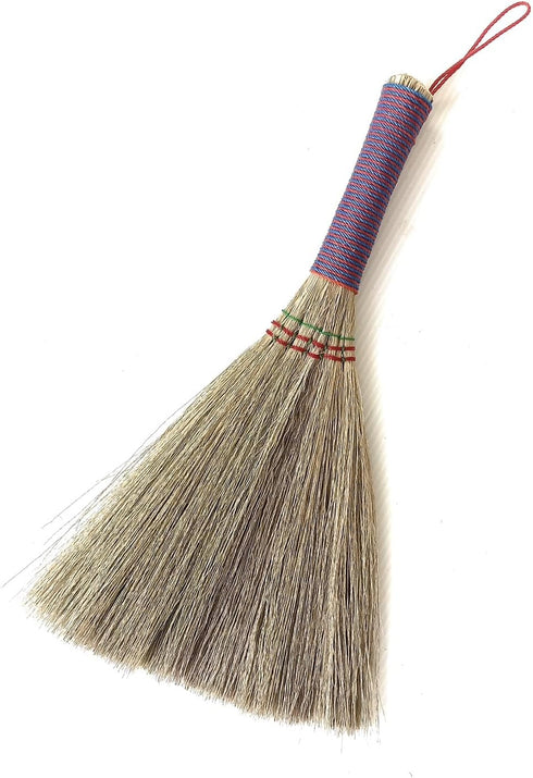 Handmade Bamboo Grass Broom - Angled Bristles for Sweeping Debris & Dust, Compact Cleaning Essential, 11 Inch